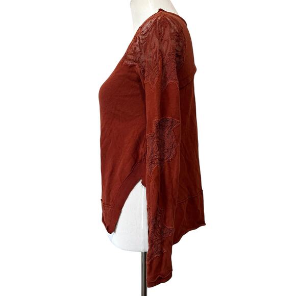 Free People Outer Sunset Grandpa Jersey Long Sleeve Lace Cut Out Womens XS - Picture 4 of 8